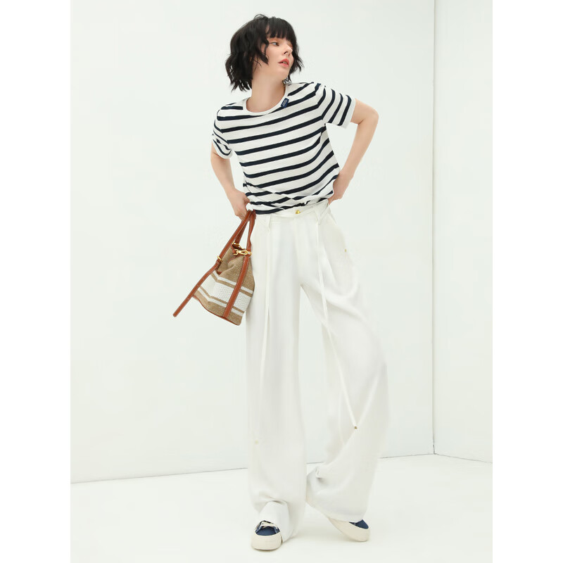 COCOBELLA设计感高腰通勤阔腿裤爽滑垂坠宽松打褶休闲裤PA628