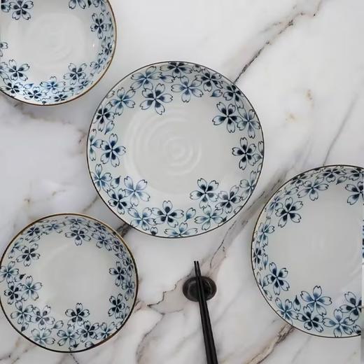 美浓烧日本进口釉下彩三峰樱花深盘8英寸微波炉专用盘美浓烧蓝染牡丹樱花散件 商品图4