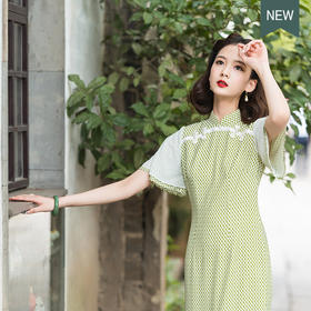 荷言GL 盼兮 改良旗袍清新绿喇叭袖少女感（特价）