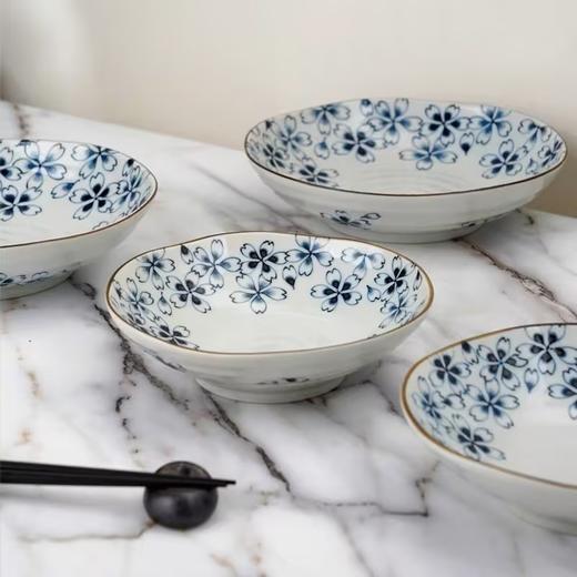 美浓烧日本进口釉下彩三峰樱花深盘8英寸微波炉专用盘美浓烧蓝染牡丹樱花散件 商品图2