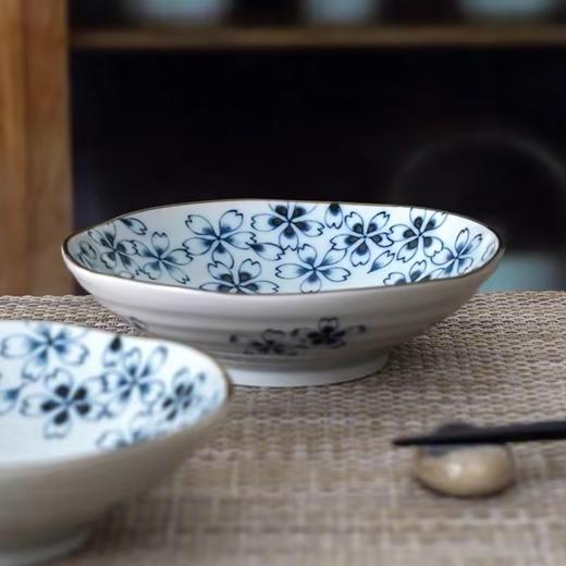 美浓烧日本进口釉下彩三峰樱花深盘8英寸微波炉专用盘美浓烧蓝染牡丹樱花散件 商品图3