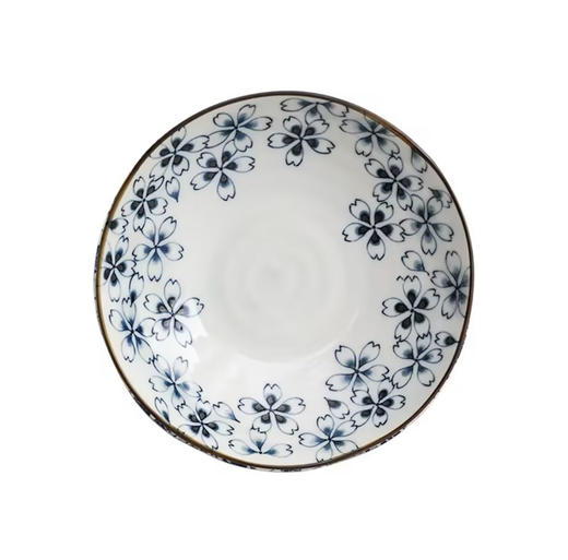 美浓烧日本进口釉下彩三峰樱花深盘8英寸微波炉专用盘美浓烧蓝染牡丹樱花散件 商品图1