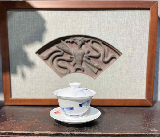 B-YYSZ-0016 萧御手作 青花双鱼盖碗 秘制玉泥料 商品图0