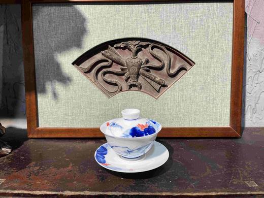 B-YYSZ-0017 萧御手作 青花荷花盖碗 秘制玉泥料 商品图0