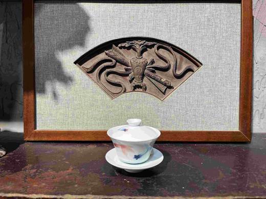 B-YYSZ-0019 萧御手作 青花迷你双鱼盖碗 秘制玉泥料 商品图0