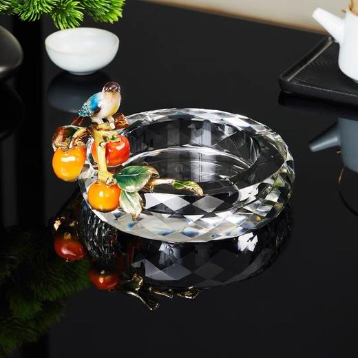 玻璃水晶烟灰缸家用客厅现代酒店会所创意装饰办公室轻奢灰杠 珐琅彩事事如意烟灰缸 商品图1