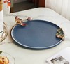 高级陶瓷果盘家用客厅茶几珐琅彩家荷万事兴欧式托盘轻奢高档中式珐琅彩蓝色圆托盘 商品缩略图4