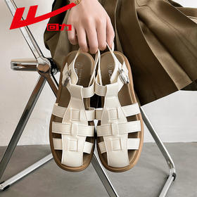 回力女鞋罗马凉鞋女2023新款仙女风包头鞋子夏季百搭编织小皮鞋女WSL(WZ)-0755