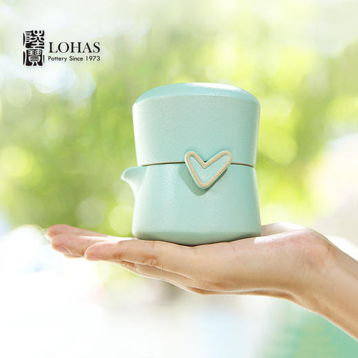 陆宝陶瓷旅行装茶具户外便携收纳泡茶壶茶杯茶水分离快客杯 心想事成 天空蓝 商品图2