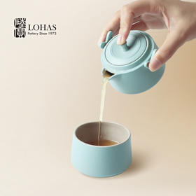 陆宝陶瓷旅行装茶具户外便携收纳泡茶壶茶杯茶水分离快客杯 心想事成 天空蓝