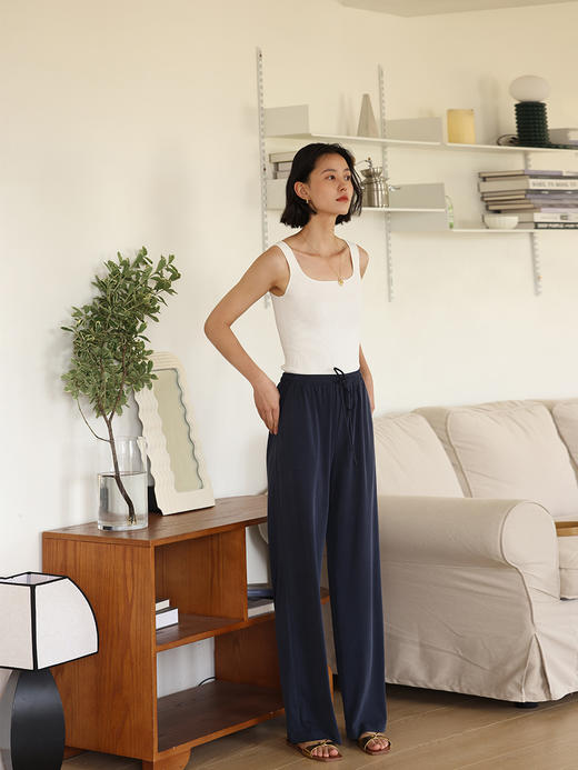 HeyDress冰丝阔腿裤女夏季高腰宽松显瘦针织直筒裤休闲百搭裤子 商品图0