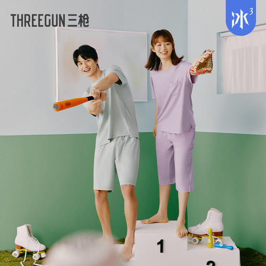 Threegun三枪 【爽滑密棉】圆领短袖中裤女士家居套家居服-82248D011 商品图8