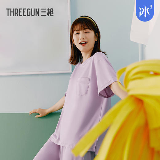 Threegun三枪 【爽滑密棉】圆领短袖中裤女士家居套家居服-82248D011 商品图5