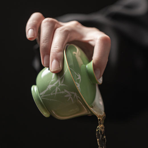 束刻/千山翠/留白竹影/清然盖碗留白手绘竹影盖碗手工陶瓷泡茶碗茶杯不烫手功夫茶具家用茶碗 商品图1