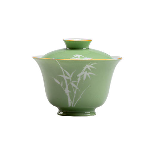 束刻/千山翠/留白竹影/清然盖碗留白手绘竹影盖碗手工陶瓷泡茶碗茶杯不烫手功夫茶具家用茶碗 商品图4