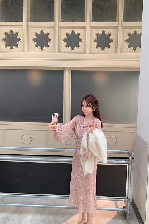 金蘑菇菇 crush 假日情诗 / 法式v领灯笼袖碎花裙高腰仙女连衣裙 商品图5