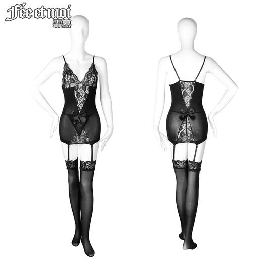 【情趣内衣】霏慕 魅惑蕾丝连身包裙套装7511 商品图6