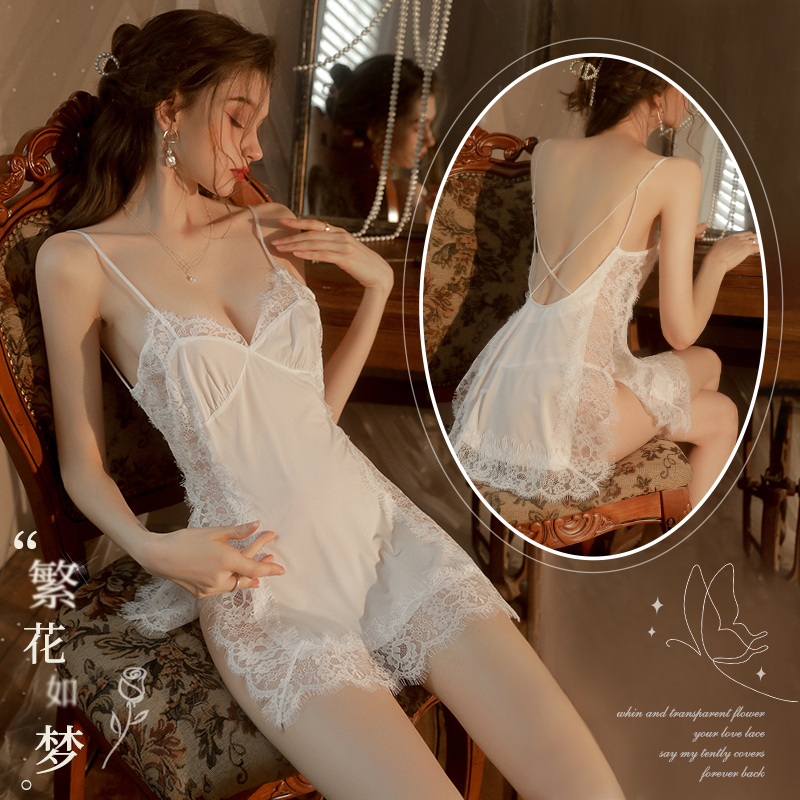 【情趣内衣】霏慕 吊带睫毛蕾丝冰感睡裙6840