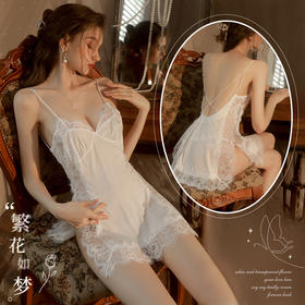 【情趣内衣】霏慕 吊带睫毛蕾丝冰感睡裙6840