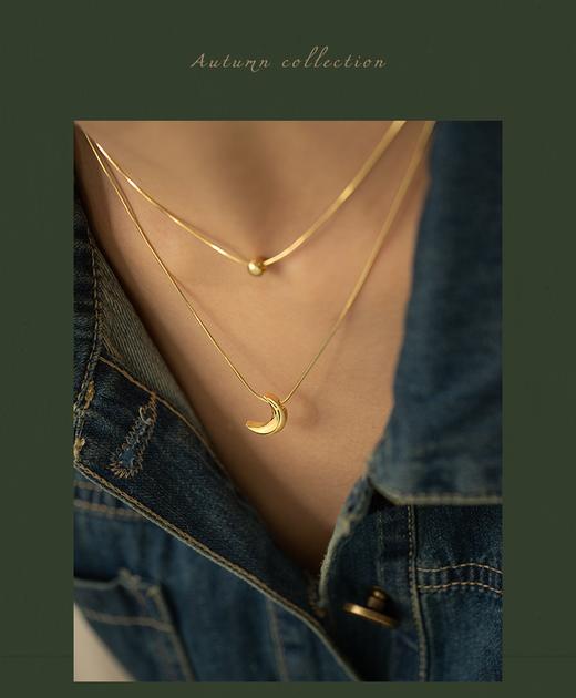 Oflye潮流饰品 质感蛇链月亮吊坠双层叠戴项链女欧美 商品图6