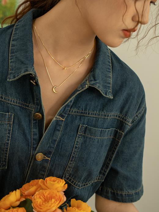 Oflye潮流饰品 质感蛇链月亮吊坠双层叠戴项链女欧美 商品图5