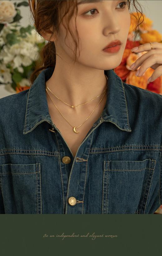 Oflye潮流饰品 质感蛇链月亮吊坠双层叠戴项链女欧美 商品图8