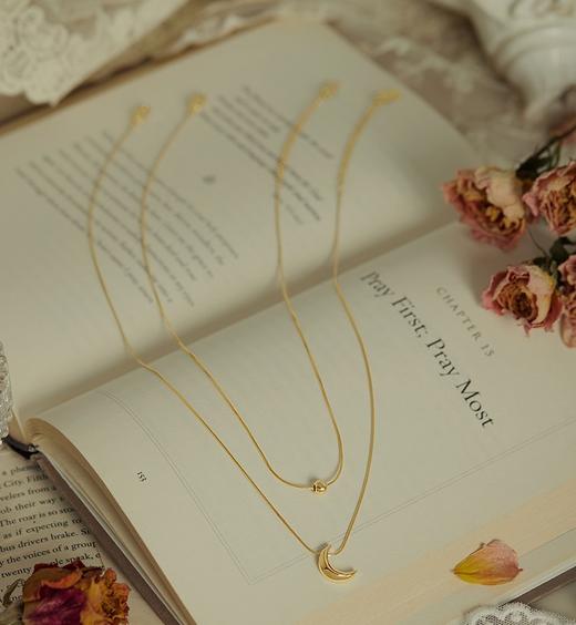 Oflye潮流饰品 质感蛇链月亮吊坠双层叠戴项链女欧美 商品图2