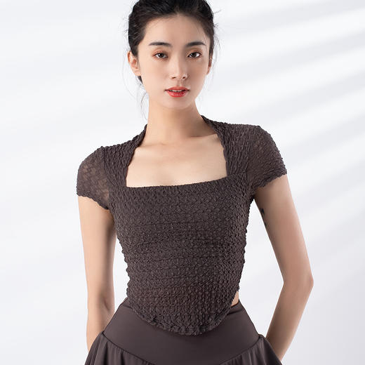 跃牌【禅语梵心系列】新款百搭固定式胸垫透气健身瑜伽服短袖 F2236（一体式胸垫） 商品图10