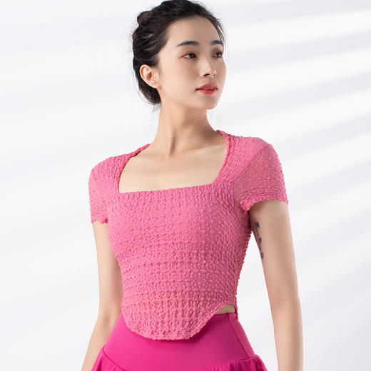 跃牌【禅语梵心系列】新款百搭固定式胸垫透气健身瑜伽服短袖 F2236（一体式胸垫） 商品图5