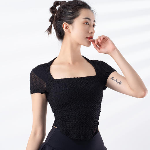 跃牌【禅语梵心系列】新款百搭固定式胸垫透气健身瑜伽服短袖 F2236（一体式胸垫） 商品图7