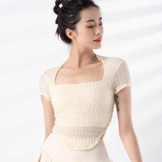 跃牌【禅语梵心系列】新款百搭固定式胸垫透气健身瑜伽服短袖 F2236（一体式胸垫） 商品图0