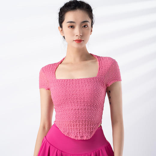 跃牌【禅语梵心系列】新款百搭固定式胸垫透气健身瑜伽服短袖 F2236（一体式胸垫） 商品图3