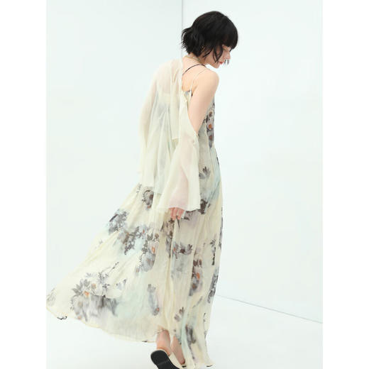 【限时秒杀】COCOBELLA油画风印花雪纺压褶吊带裙度假飘逸大摆连衣裙FR182 商品图3