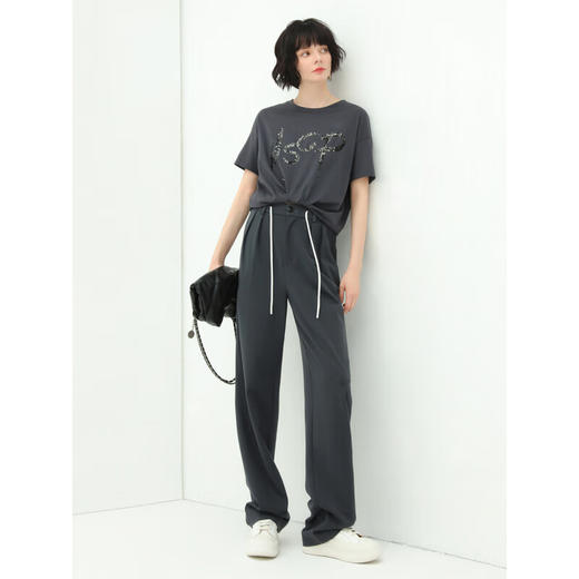 COCOBELLA高腰立体打褶遮胯休闲西裤女宽松垂坠直筒长裤PA929 商品图0