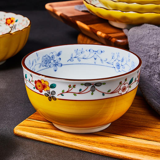 日本进口美浓烧黄彩小梅系列植物花卉家用陶瓷料碟饭碗面碗汤碗圆盘【不支持补差，非质量问题不退不换】S 商品图6