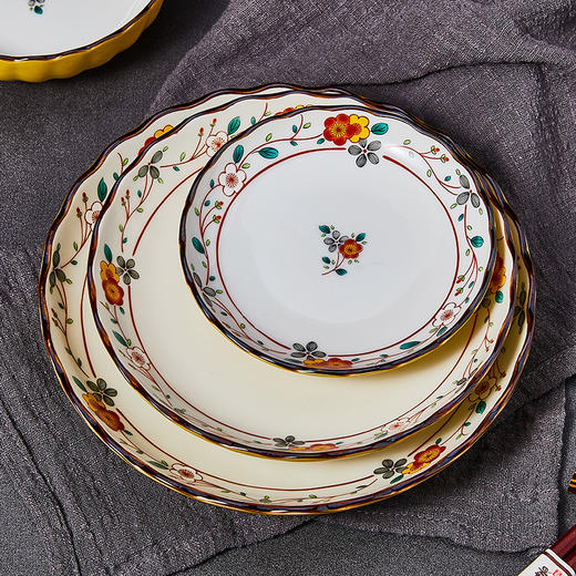 日本进口美浓烧黄彩小梅系列植物花卉家用陶瓷料碟饭碗面碗汤碗圆盘【不支持补差，非质量问题不退不换】S 商品图5