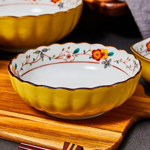 日本进口美浓烧黄彩小梅系列植物花卉家用陶瓷料碟饭碗面碗汤碗圆盘【不支持补差，非质量问题不退不换】S 商品图8