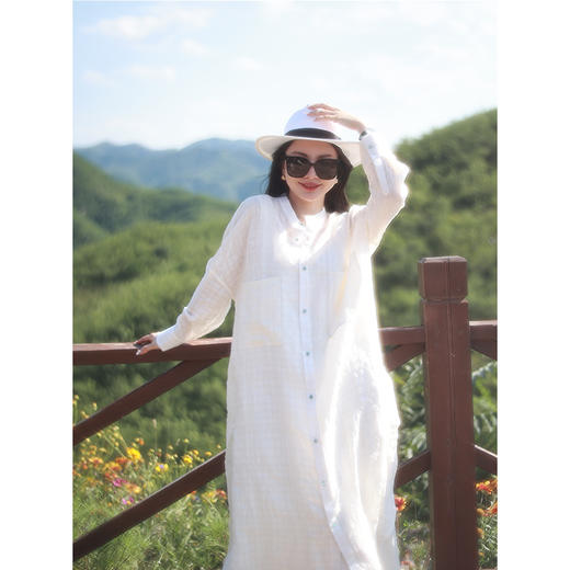 【抖音专属】长款衬衫（22710278-苎麻白） 商品图0