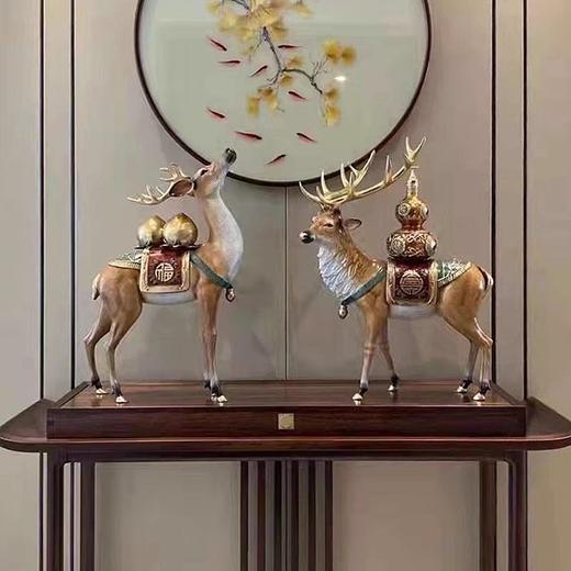 彩铜福鹿招财鹿摆件客厅中式风水铜鹿工艺品家居玄关电视柜装饰品福寿铜鹿（寿桃） 彩铜工艺 39*12*63 大号 商品图4