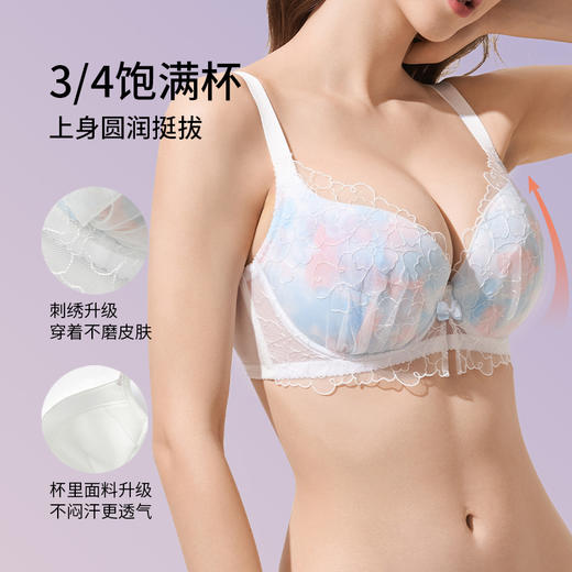 【积分兑换】大胸显大经典刺绣蕾丝花语内衣上托聚拢饱满甜美文胸女 商品图1