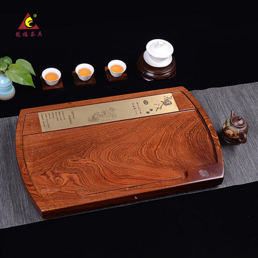 【特惠6折】龙福刚果花梨整块茶盘实木家用排水功夫茶台（63*38CM）刚果花梨简易茶盘71*41cm 商品图2