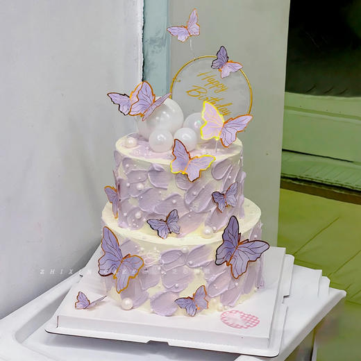 【紫色幻彩蝴蝶】轻安喜乐，次第花开-网红仙气蝴蝶生日蛋糕 商品图0