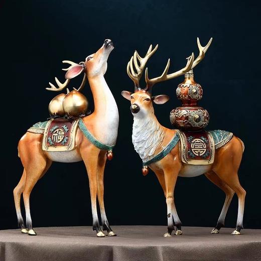 福禄双全铜鹿摆件葫芦寿桃客厅玄关装饰工艺品送长辈生日祝寿礼物福寿（招财））铜鹿 彩铜工艺小号 商品图3