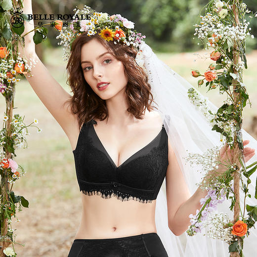 新款夏季薄款透气花开半夏系列睫毛蕾丝纯棉艾草云感棉小胸显大调整型文胸WJ233-2 商品图0