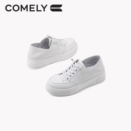 康莉KKF3A569厚底板鞋女新款轻便增高免系带休闲舒适百搭小白鞋 商品图1