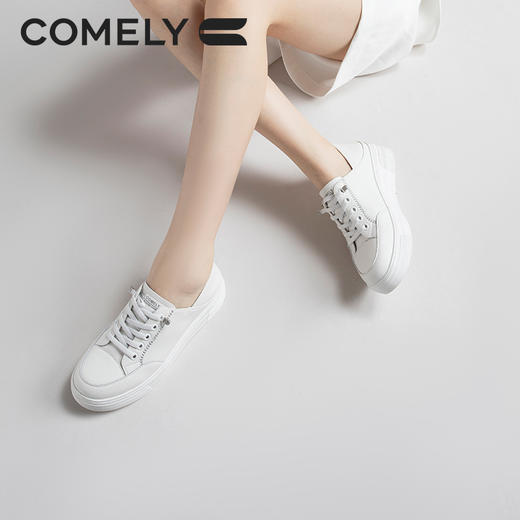 康莉KKF3A569厚底板鞋女新款轻便增高免系带休闲舒适百搭小白鞋 商品图5
