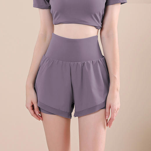 女士运动健身瑜伽服套装 网纱拼接短袖短裤跑步两件套（3-658） 商品图6
