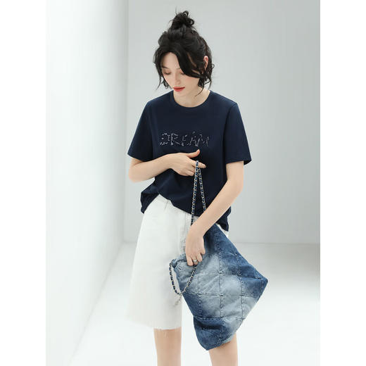 COCOBELLA时尚毛边白色牛仔短裤女简约通勤五分休闲短裤DN89 商品图2