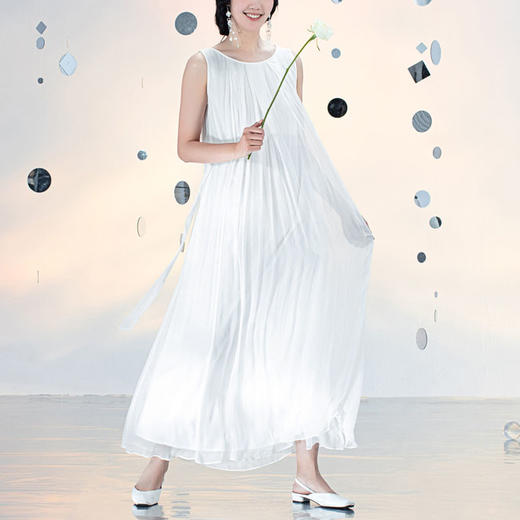 【林栖设计小店】【现货】花仙子系列100%桑蚕丝多色气质无袖连衣裙1931132 商品图6