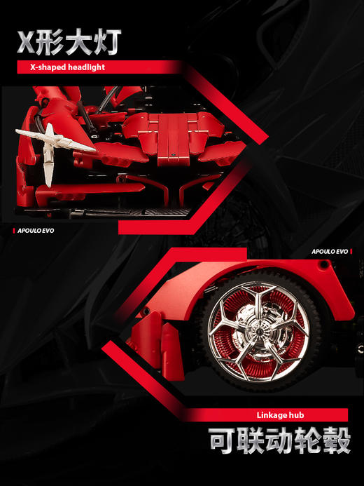 k盒子阿波罗太阳神超级跑车10519高难度成人拼装积木汽车男孩玩具金属红-阿波罗EVO 商品图6